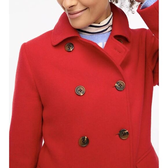 J CREW Wool Blend Double Breasted Topcoat Jacket Red Women Size 14 Welt Pockets - Picture 2 of 11